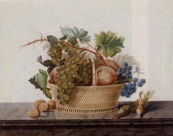 Madame Elie Still life of fruit in a bowl,upon a stone ledge